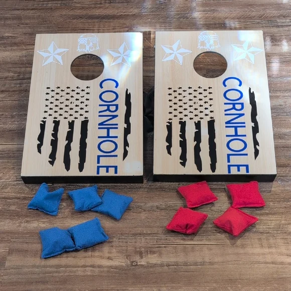 Travel Cornhole Game Set with Blue and Red Bean Bags - Picture 1 of 15